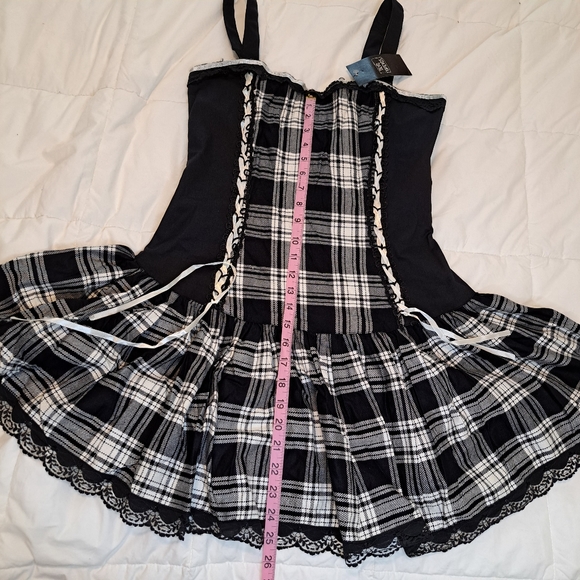 Dead Threads Goth Dress Plaid Black White Frill Lace Mini Dark Academia - Picture 11 of 11